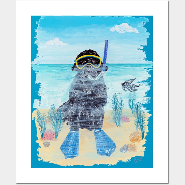 Snorkeling Nautical Newf in the Sea Wall Art by Prairie Dog Print